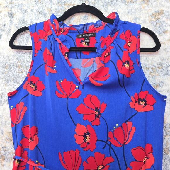41 Hawthorn Dress Womens XS Blue Poppy Floral Sleeveless Belted V Neck Boho - Picture 8 of 10
